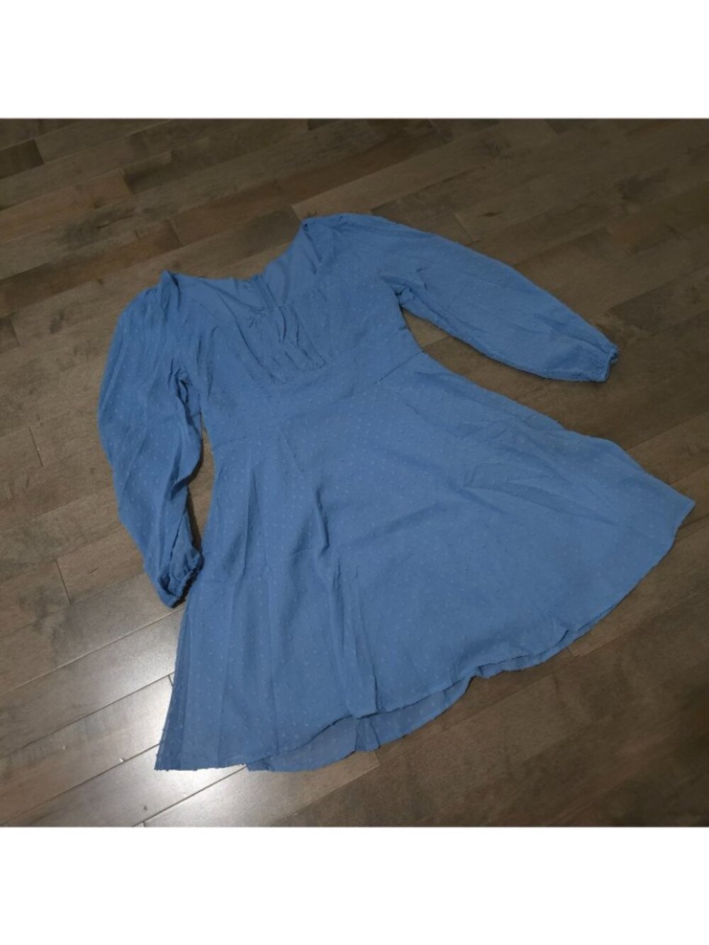 Lyaner Womens Dress Sz L Blue Long Sleeve Cinched Waist Flowy Knee Length - Picture 3 of 12